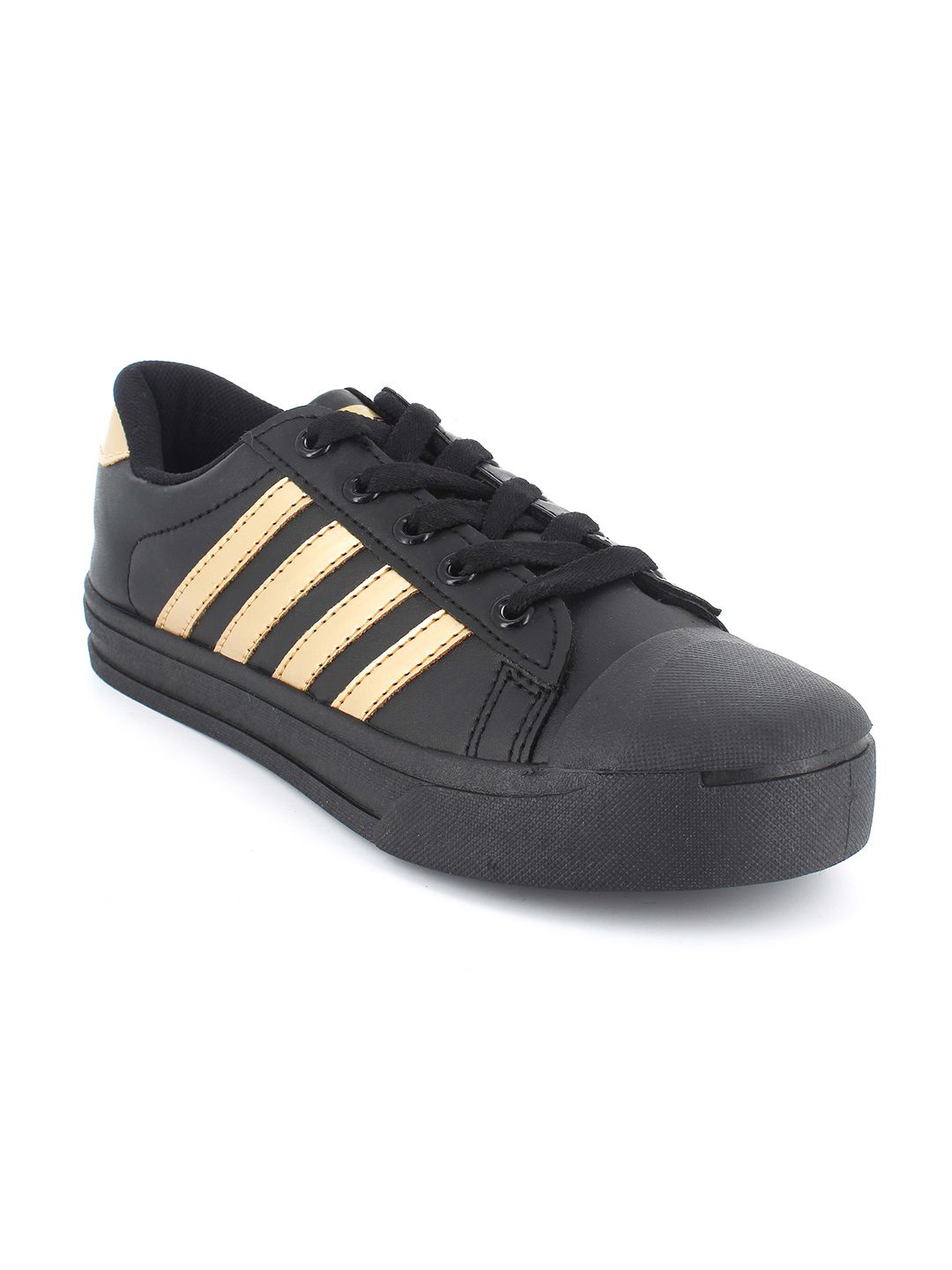 Sparx Women Black & Gold-Toned Sneakers