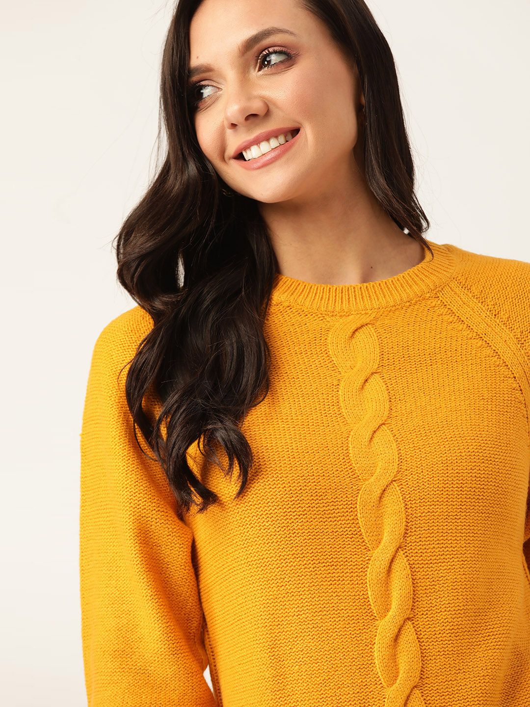 DressBerry Women Yellow Cable Knit Pullover Price in India