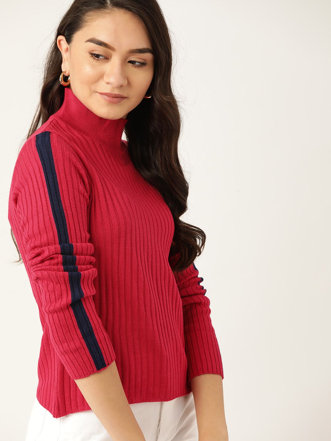 DressBerry Women Pink Ribbed Pullover Price in India
