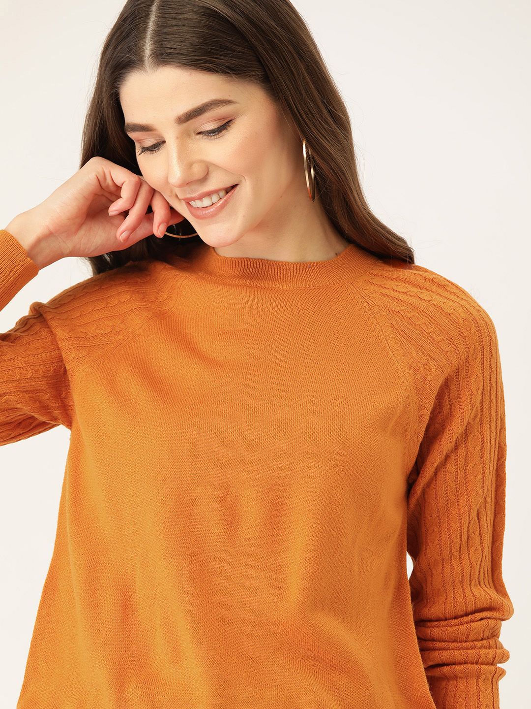 DressBerry Women Rust Orange Solid Pullover Sweater Price in India