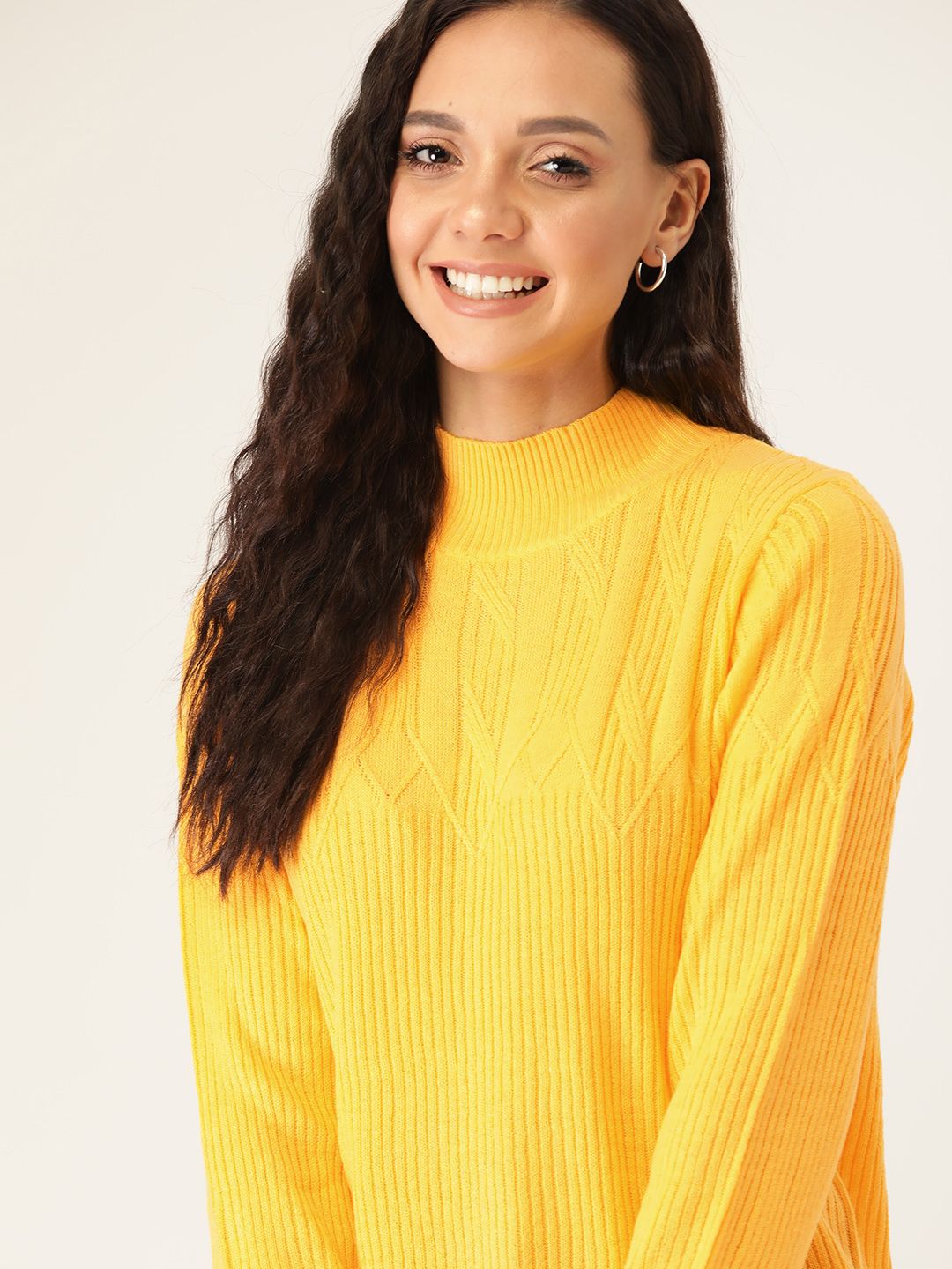 DressBerry Women Yellow Self Design Sweater Price in India