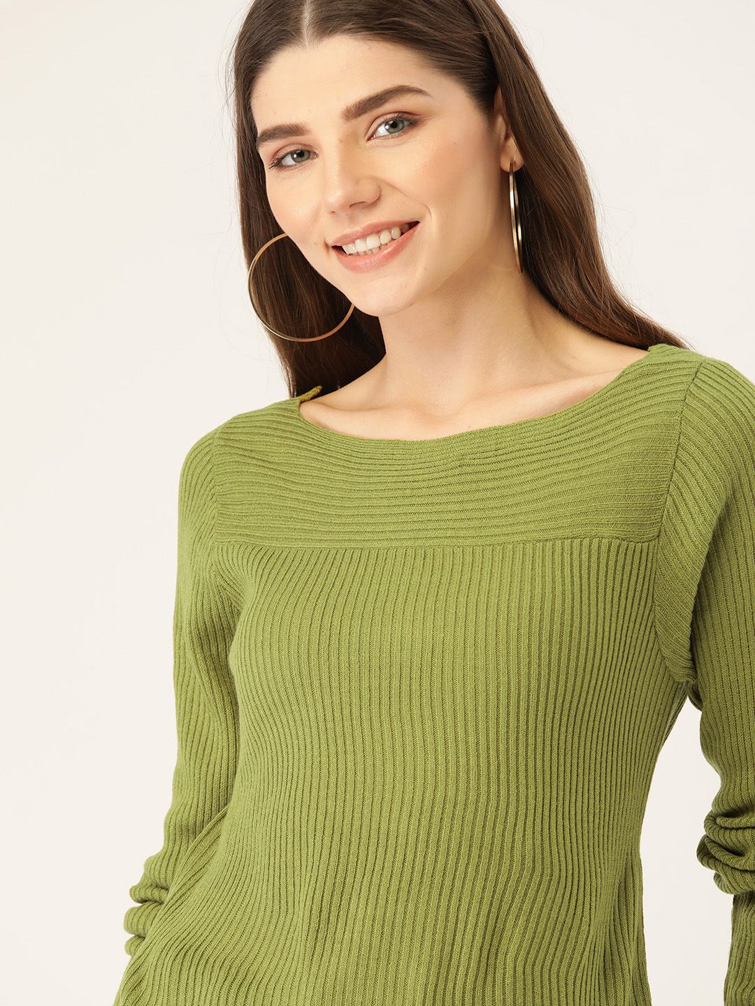 DressBerry Women Olive Green Ribbed Pullover Sweater - Price History