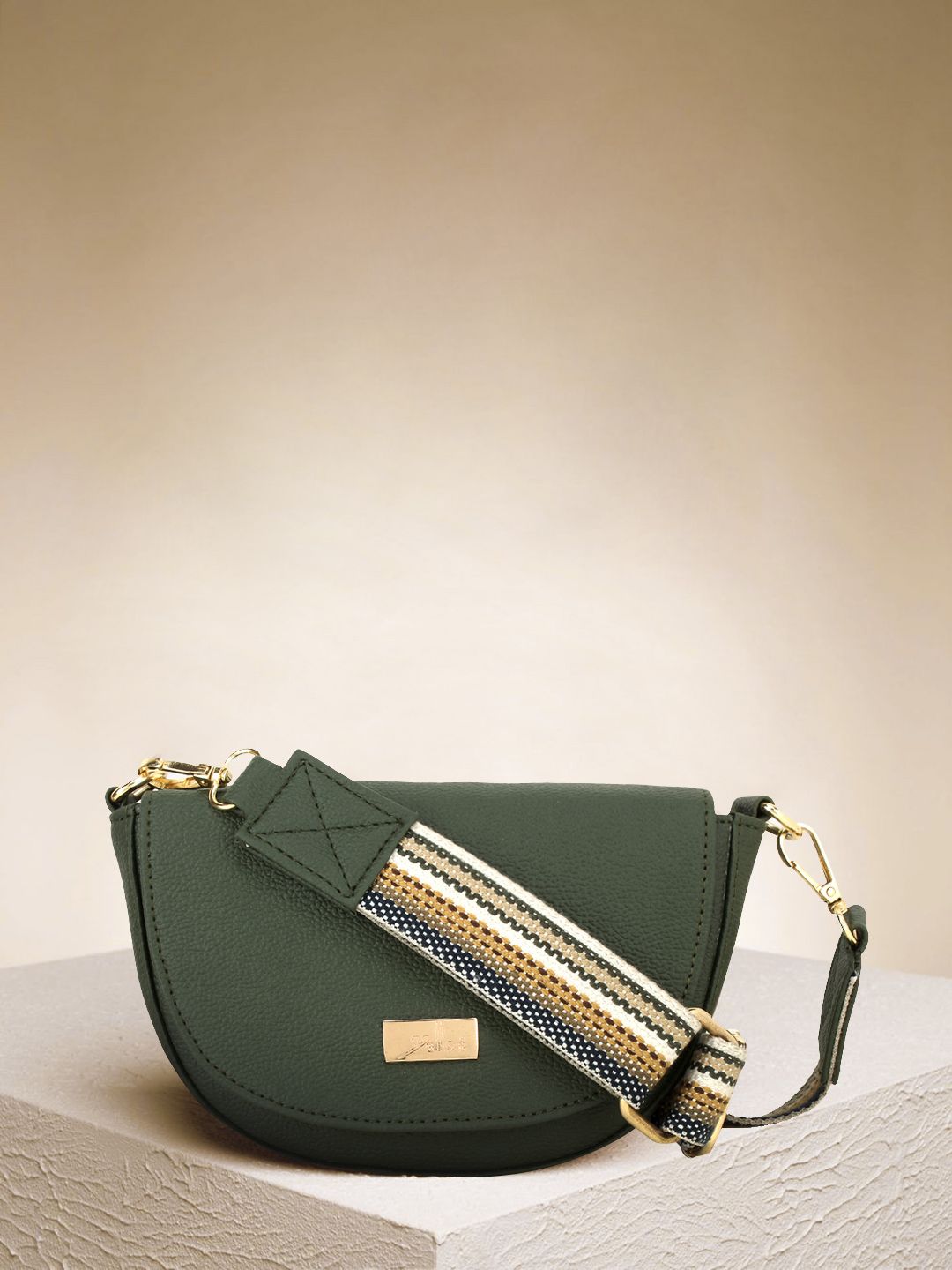 yelloe Olive Green Solid Sling Bag Price in India