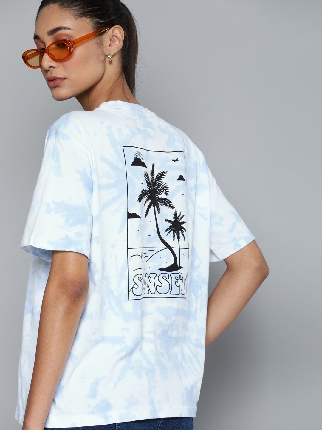 Kook N Keech Women White Graphic Printed Oversized Cotton Pure Cotton T-shirt Price in India