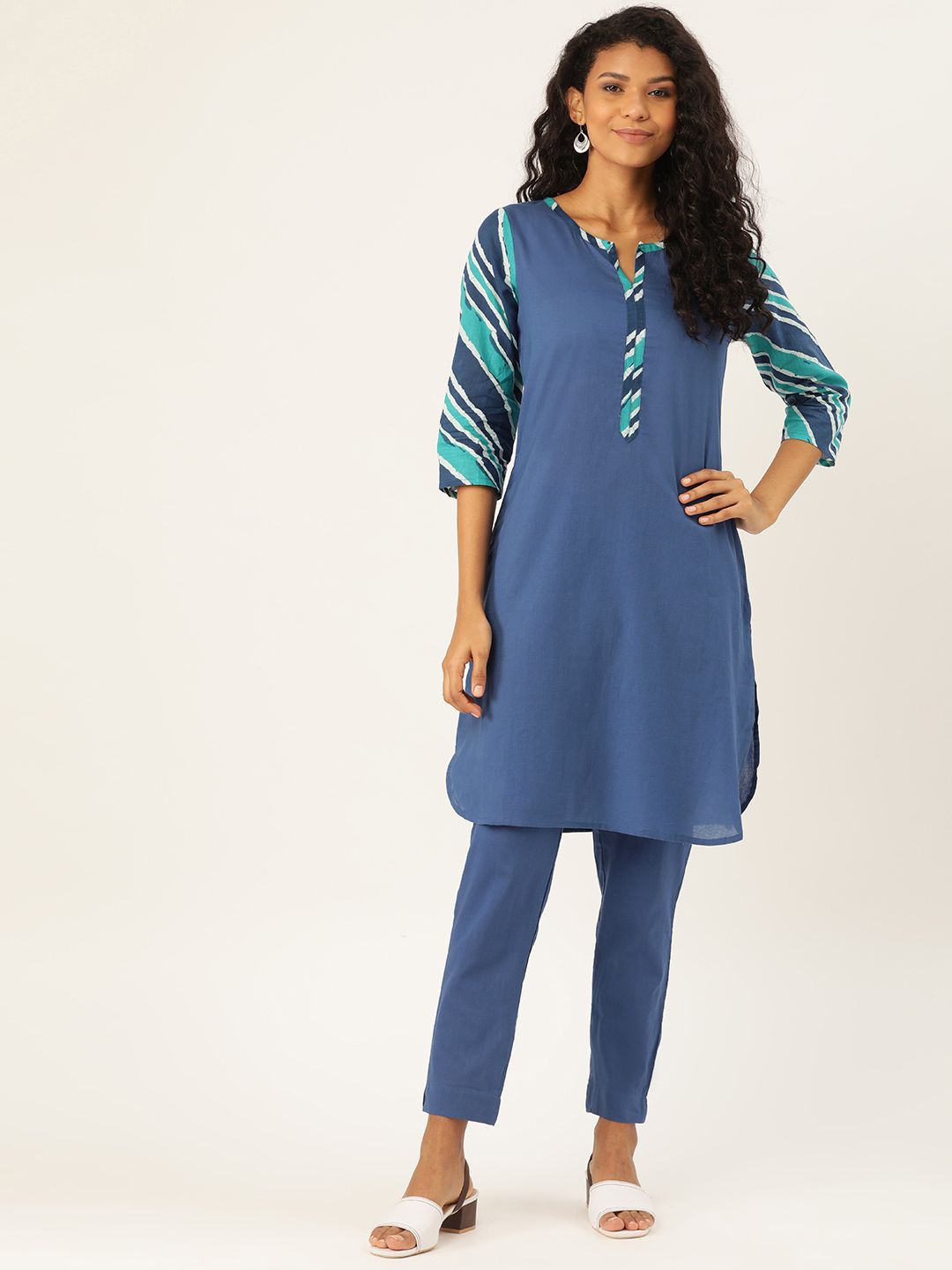 Sangria Women Blue Solid Kurta with Trousers