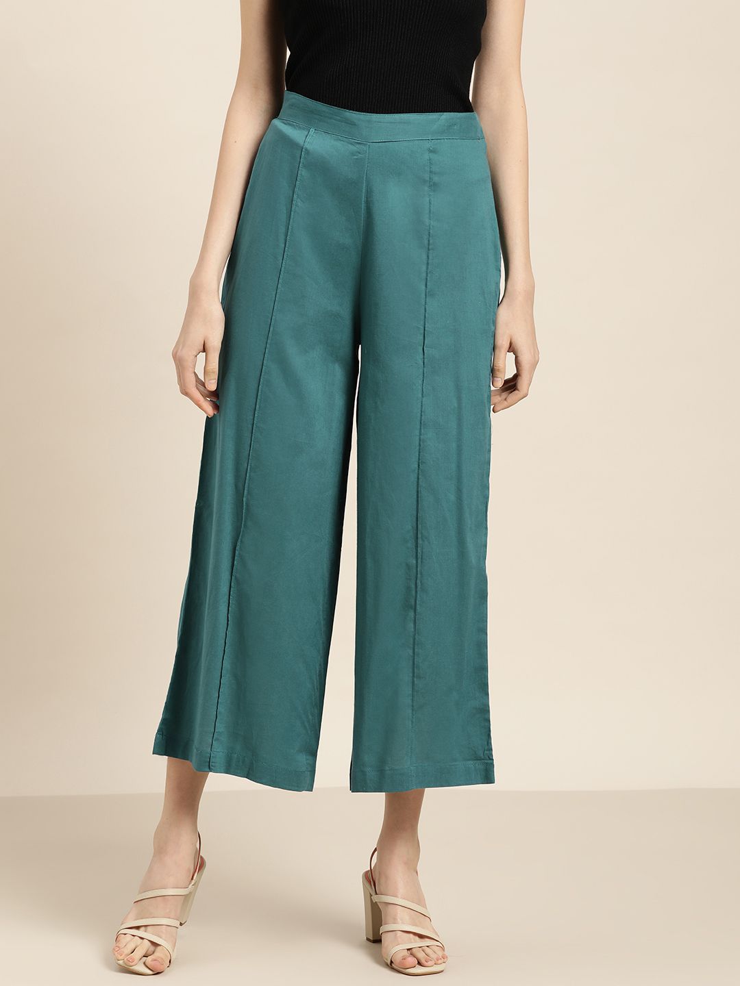 Sangria Women Teal Green Solid Cropped Straight Palazzos Price in India