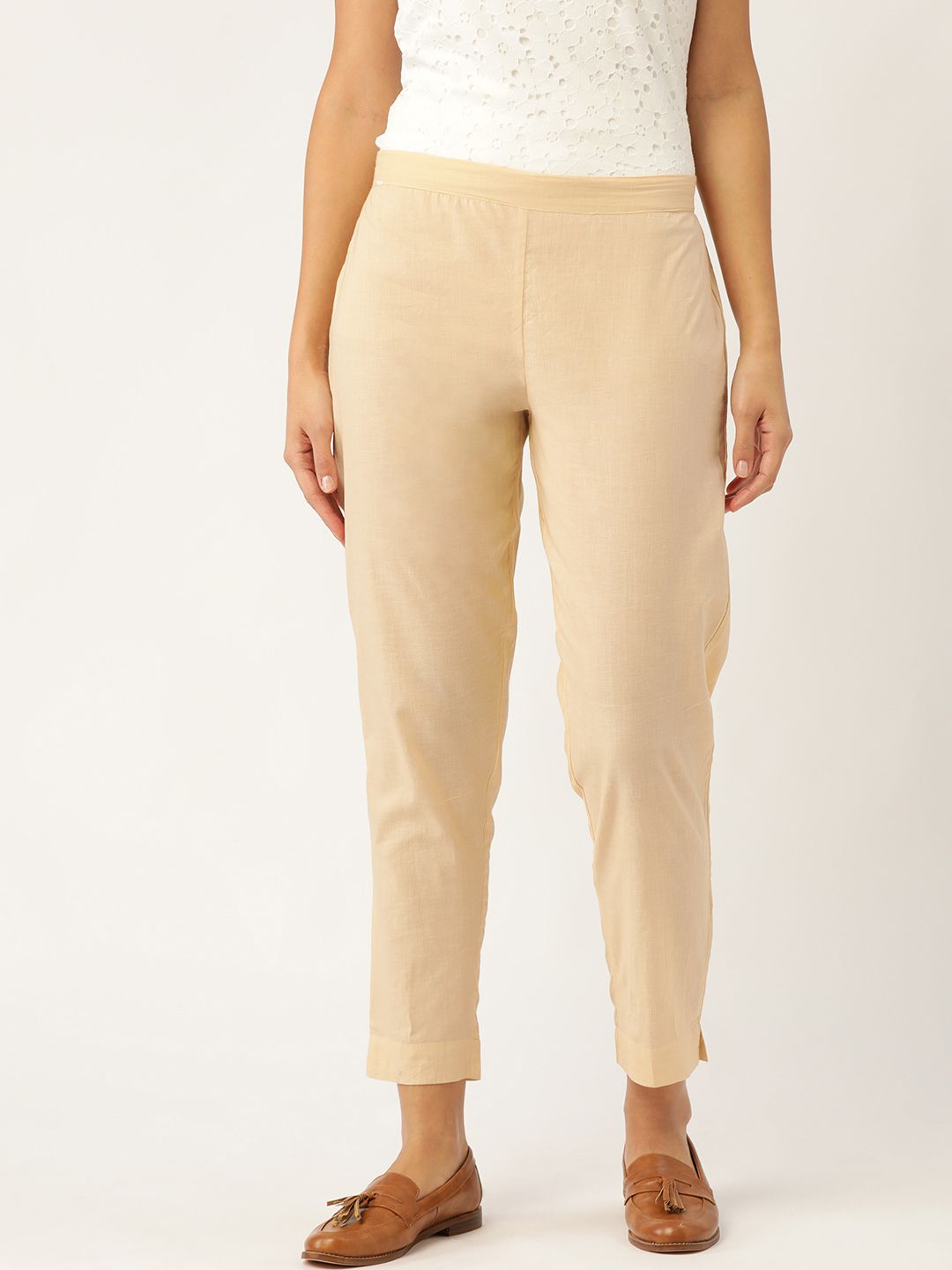 Sangria Women Beige Regular Fit Solid Cropped Trousers Price in India