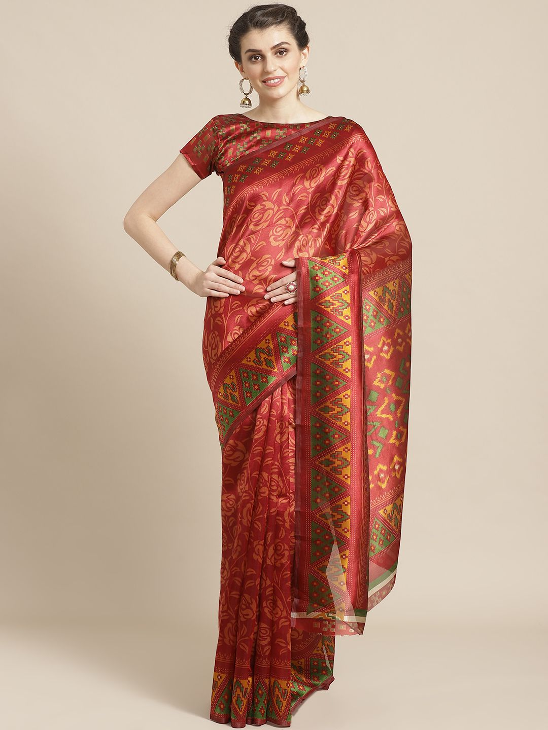 Saree mall Rust Red & Mustard Yellow Printed Saree Price in India