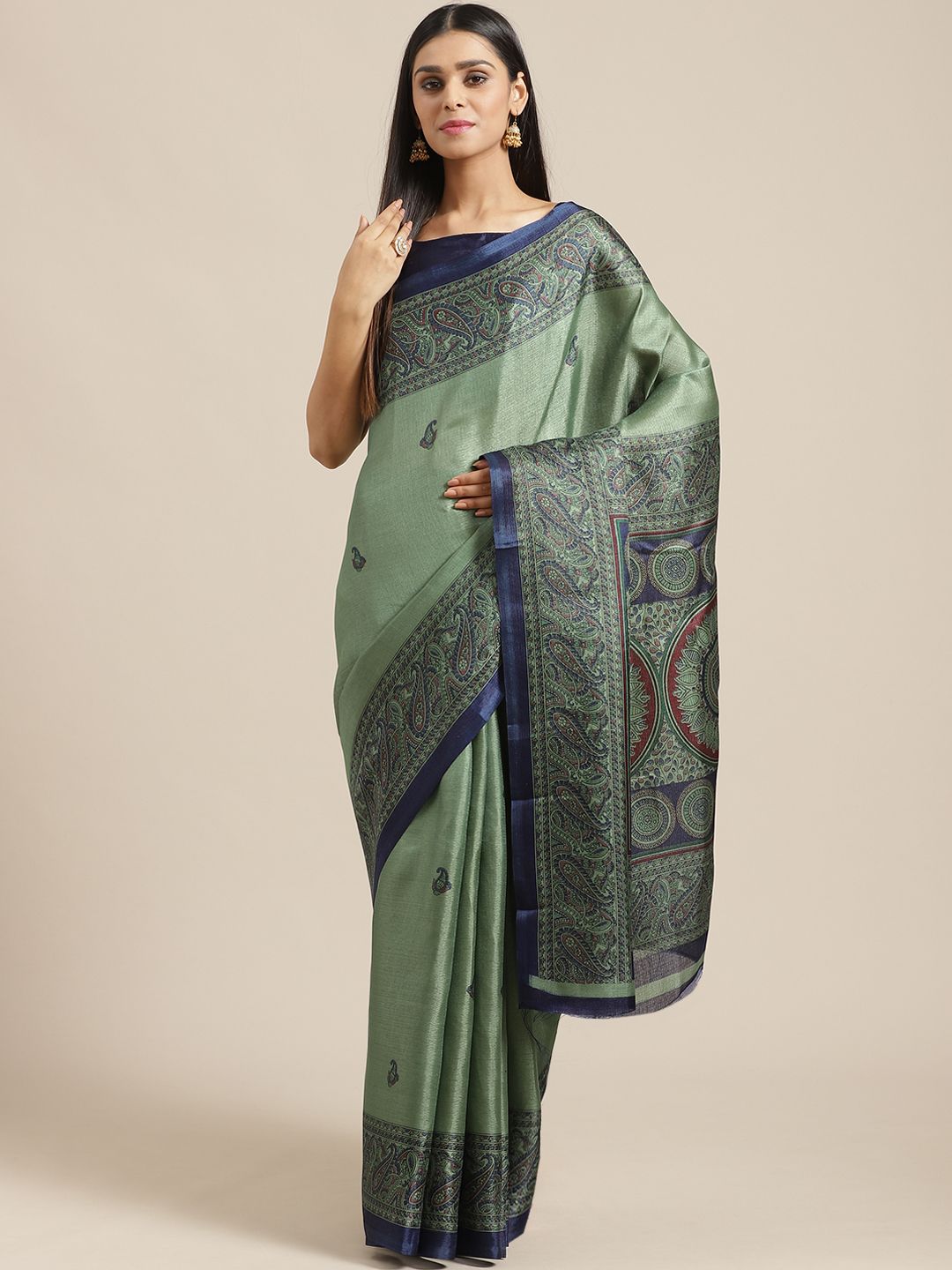 Saree mall Sea Green & Navy Blue Printed Saree Price in India