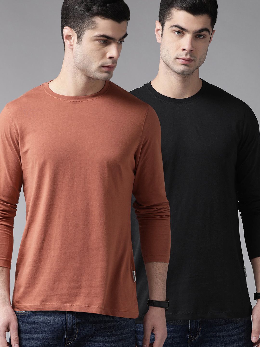 Roadster Men Pack of 2 Solid Round Neck Pure Cotton T-shirts