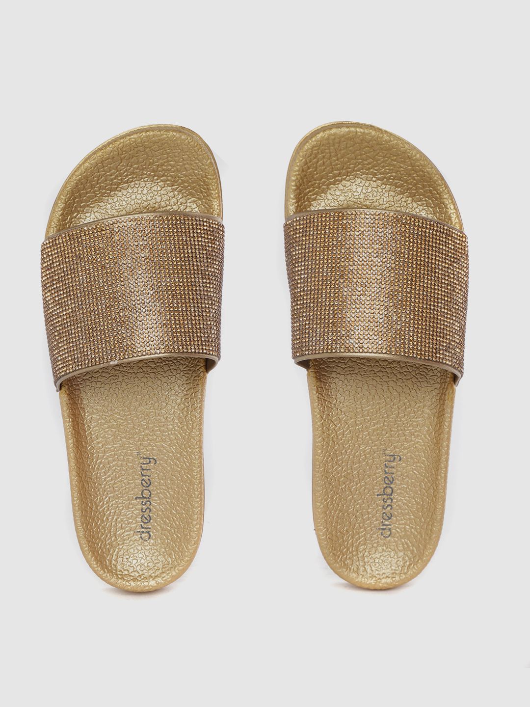 DressBerry Women Gold-Toned Embellished Sliders Price in India