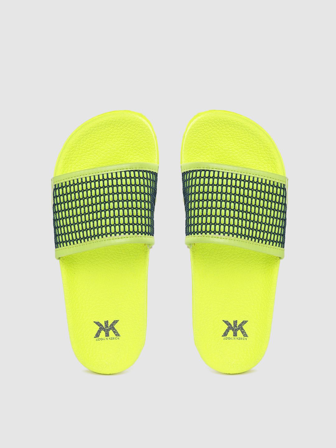 Kook N Keech Women Fluorescent Green Mesh Panel Sliders Price in India