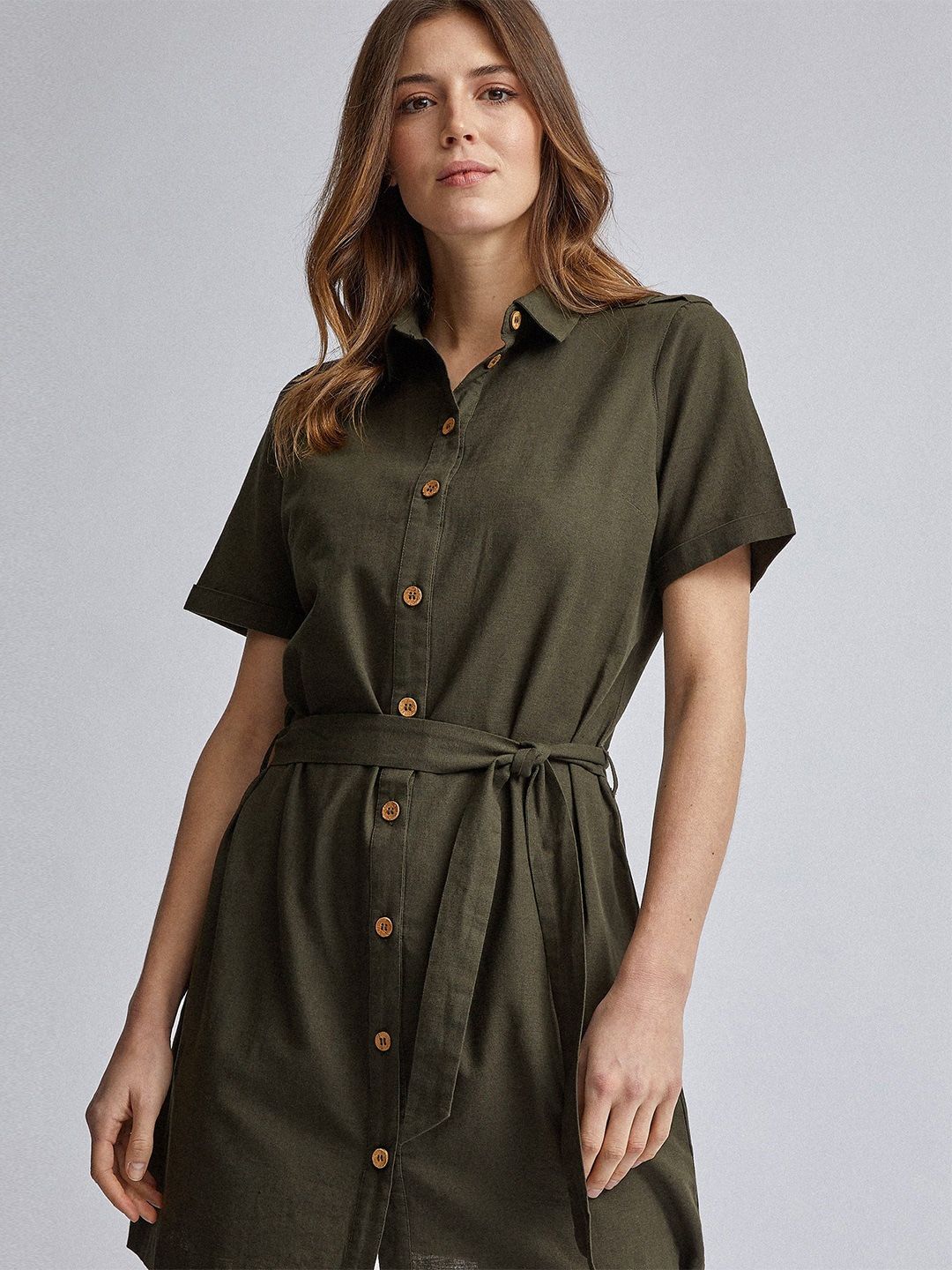 DOROTHY PERKINS Women Green Solid Shirt Dress