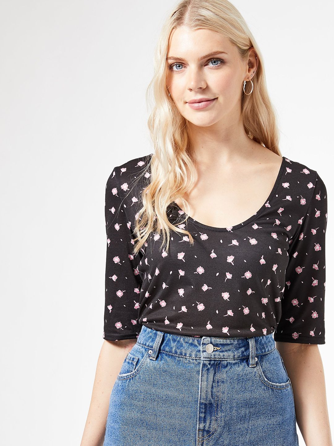 DOROTHY PERKINS Women Black & Pink Floral Print Top