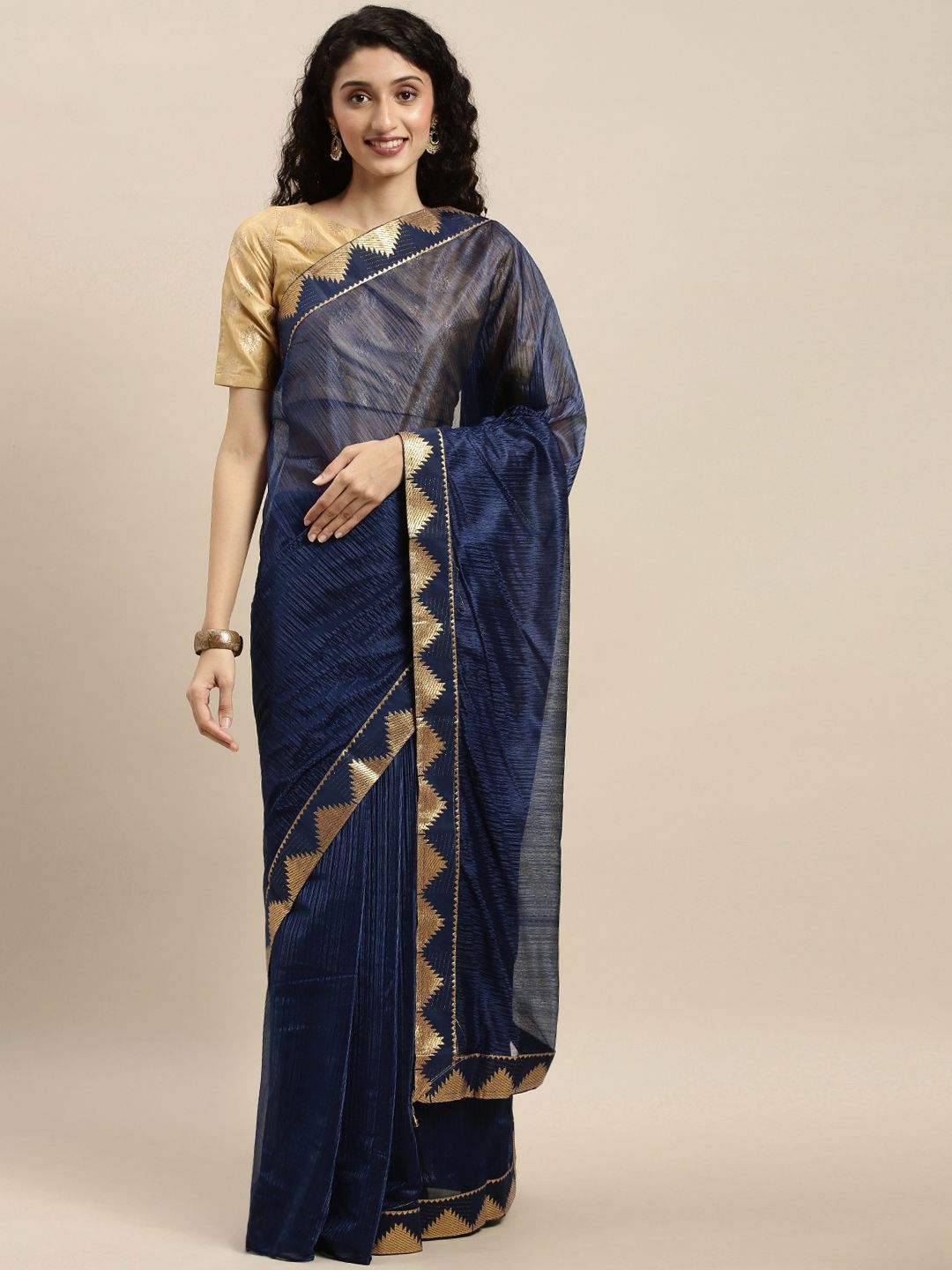 Silk Bazar Navy Blue Solid Art Silk Saree Price in India