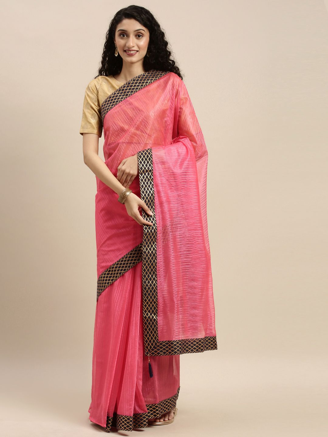 Silk Bazar Coral Pink Solid Art Silk Saree Price in India