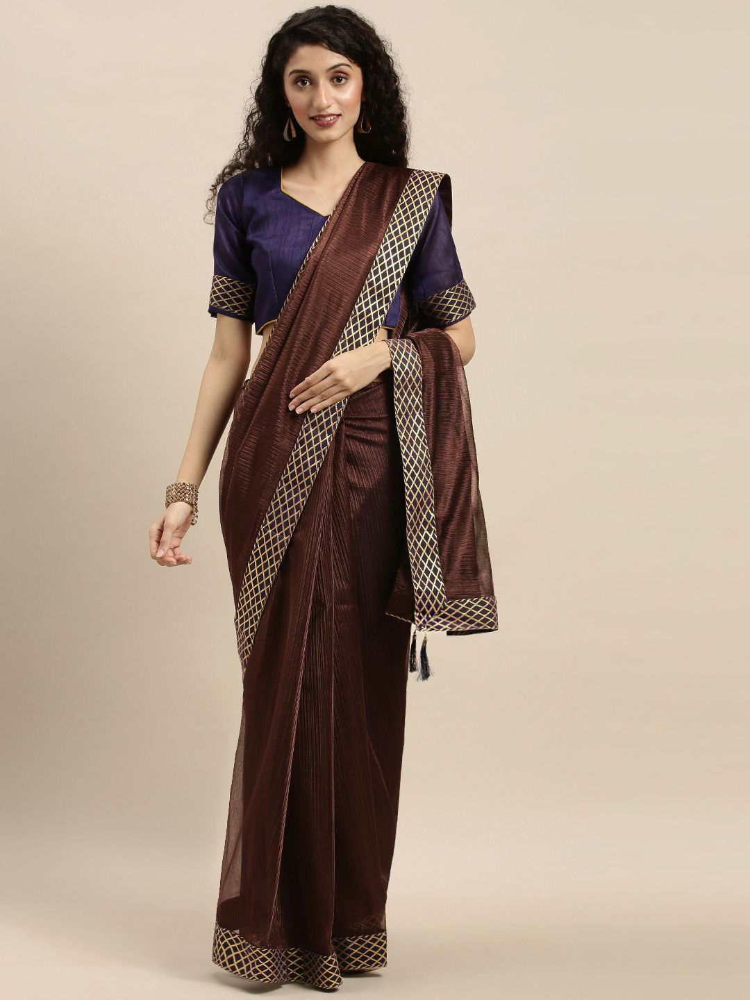 Silk Bazar Coffee Brown Solid Art Silk Saree Price in India