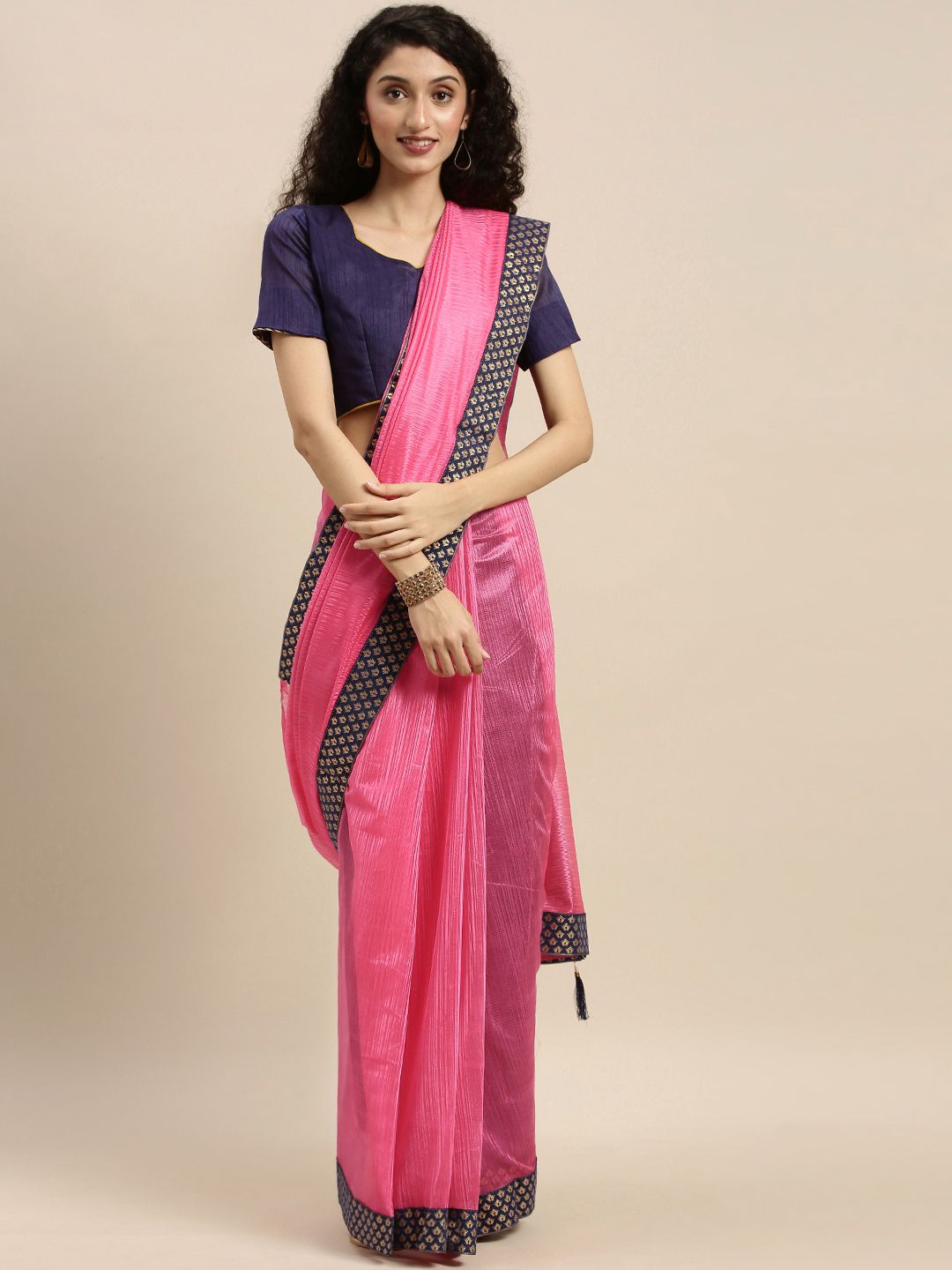 Silk Bazar Pink Solid Art Silk Saree Price in India