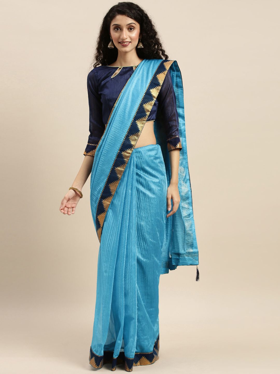 Silk Bazar Turquoise Blue Solid Art Silk Saree Price in India