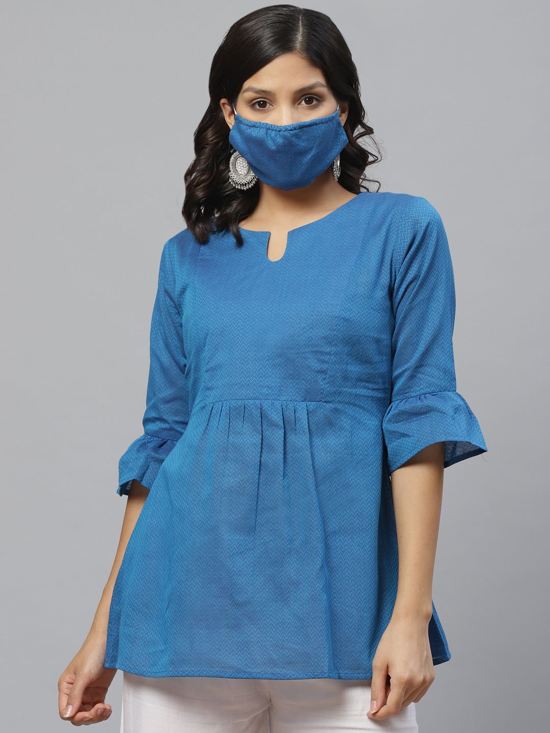 Libas Women Blue Self-Design A-Line Kurti Price in India