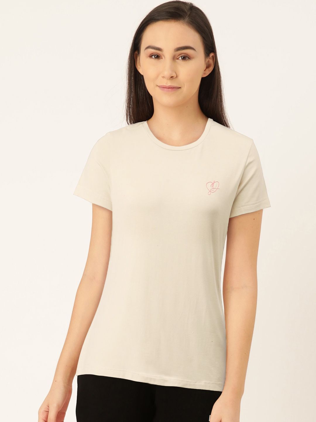 Sweet Dreams Women Beige Solid Slim Fit Lounge T-Shirt Price in India