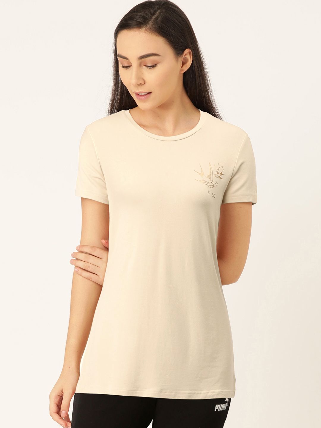 SWEET DREAMS Women Beige Printed Detail Lounge T-shirt Price in India