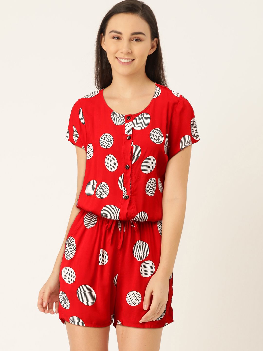 Sweet Dreams Women Red & White Printed Lounge Playsuit Price in India