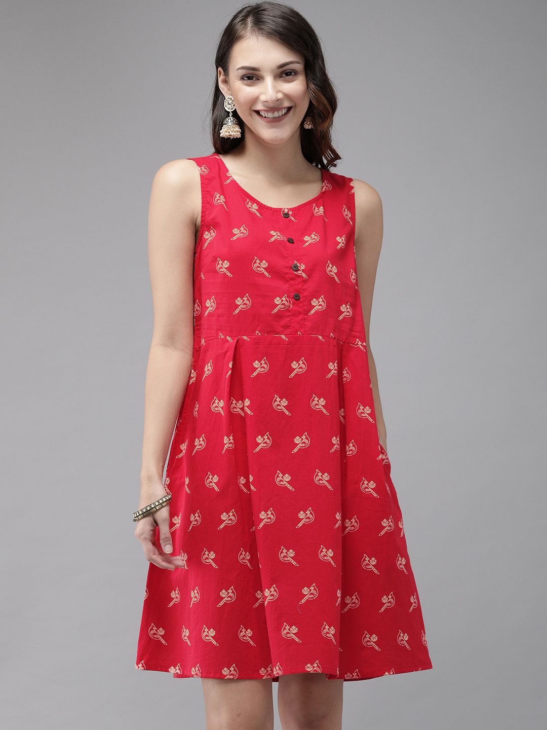 Anouk Women Red Printed A-Line Dress Price in India