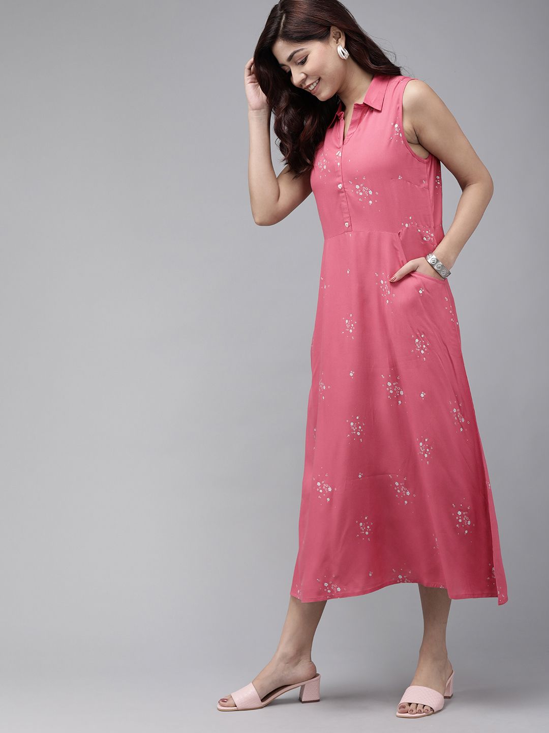 Anouk Women Pink Printed A-Line Dress Price in India