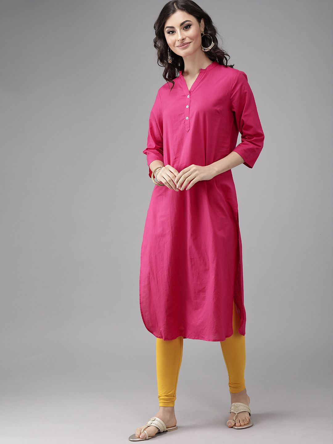 Anouk Women Pink Solid Straight Kurta