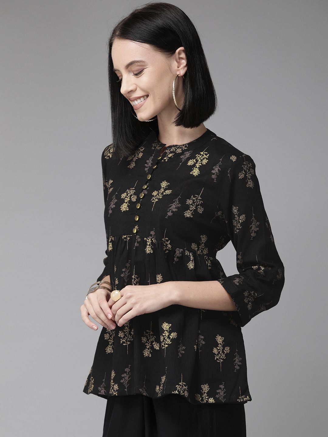 Anouk Women Black Printed A-Line Top