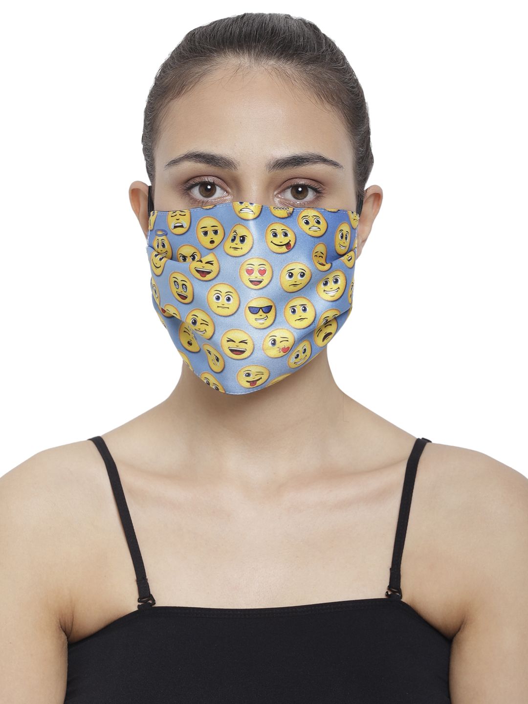 The House of Tara Adults Blue Smiley Printed 3-Ply Reusable Cloth Mask Price in India