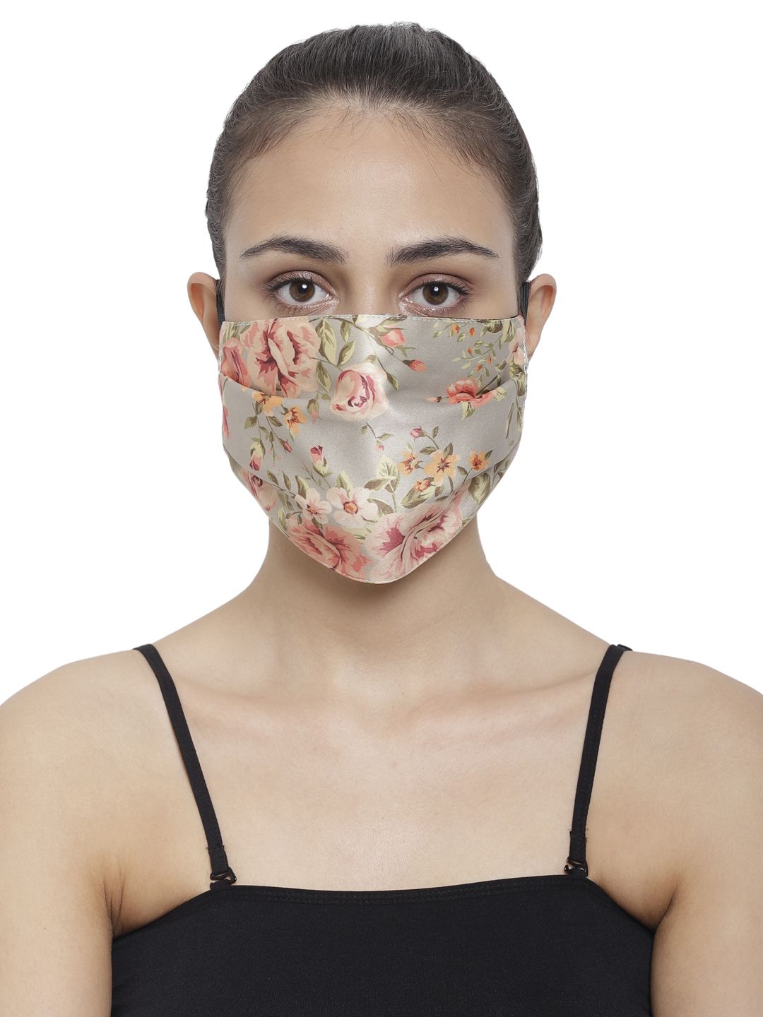 The House of Tara Unisex Grey & Peach-Coloured 3 Ply Printed Reusable Cloth Mask Price in India