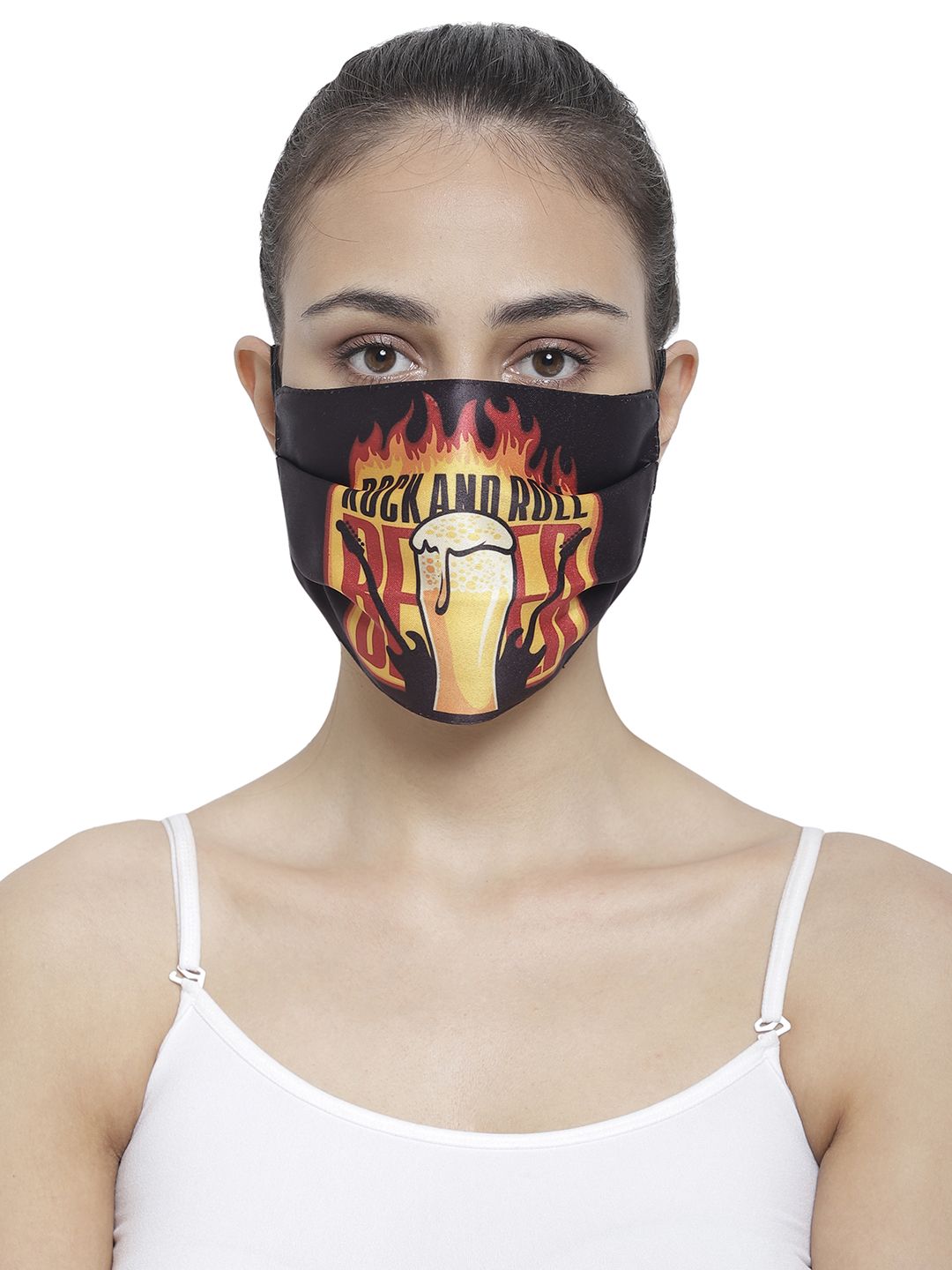 The House of Tara Adults Black Printed 3-Ply Reusable Cloth Mask Price in India