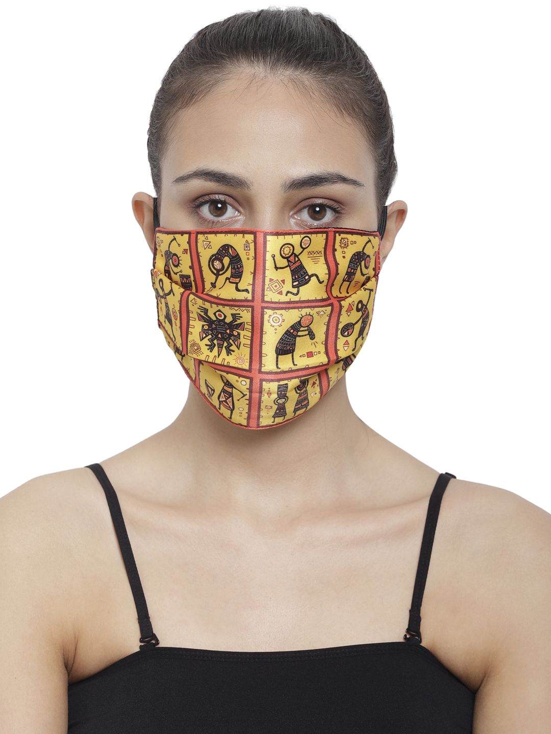 The House of Tara Unisex Yellow Printed 3-Ply Reusable Wrinkle-Free Outdoor Fabric Mask Price in India