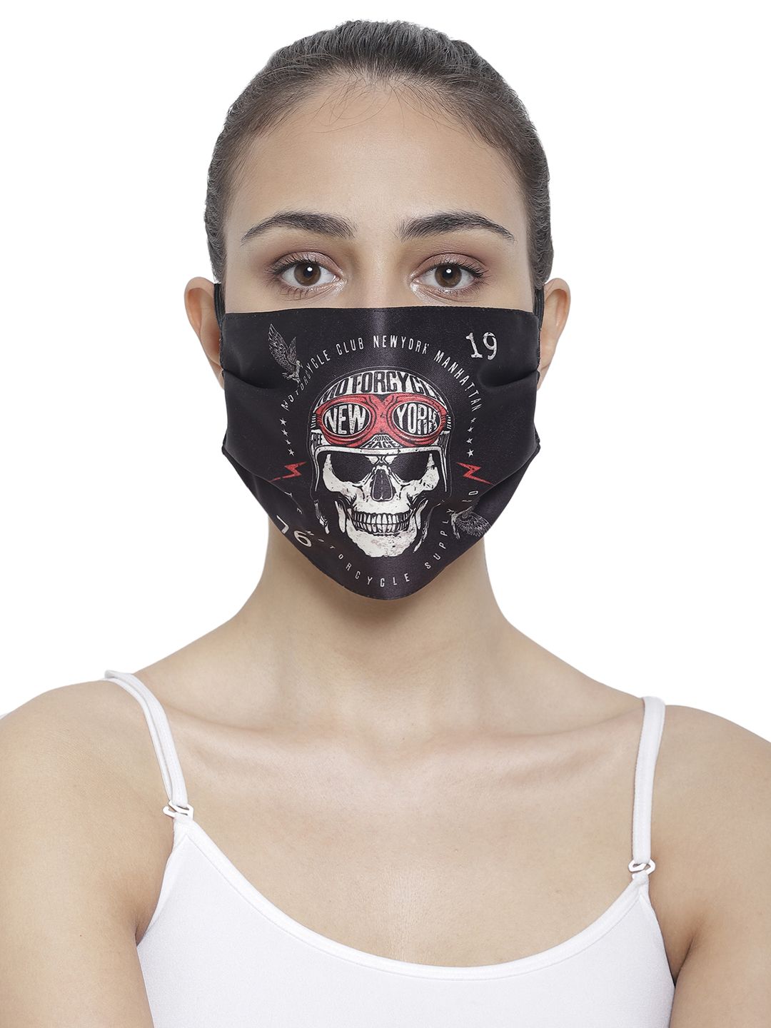 The House of Tara Adults Black Printed 3-Ply Reusable Cloth Mask Price in India