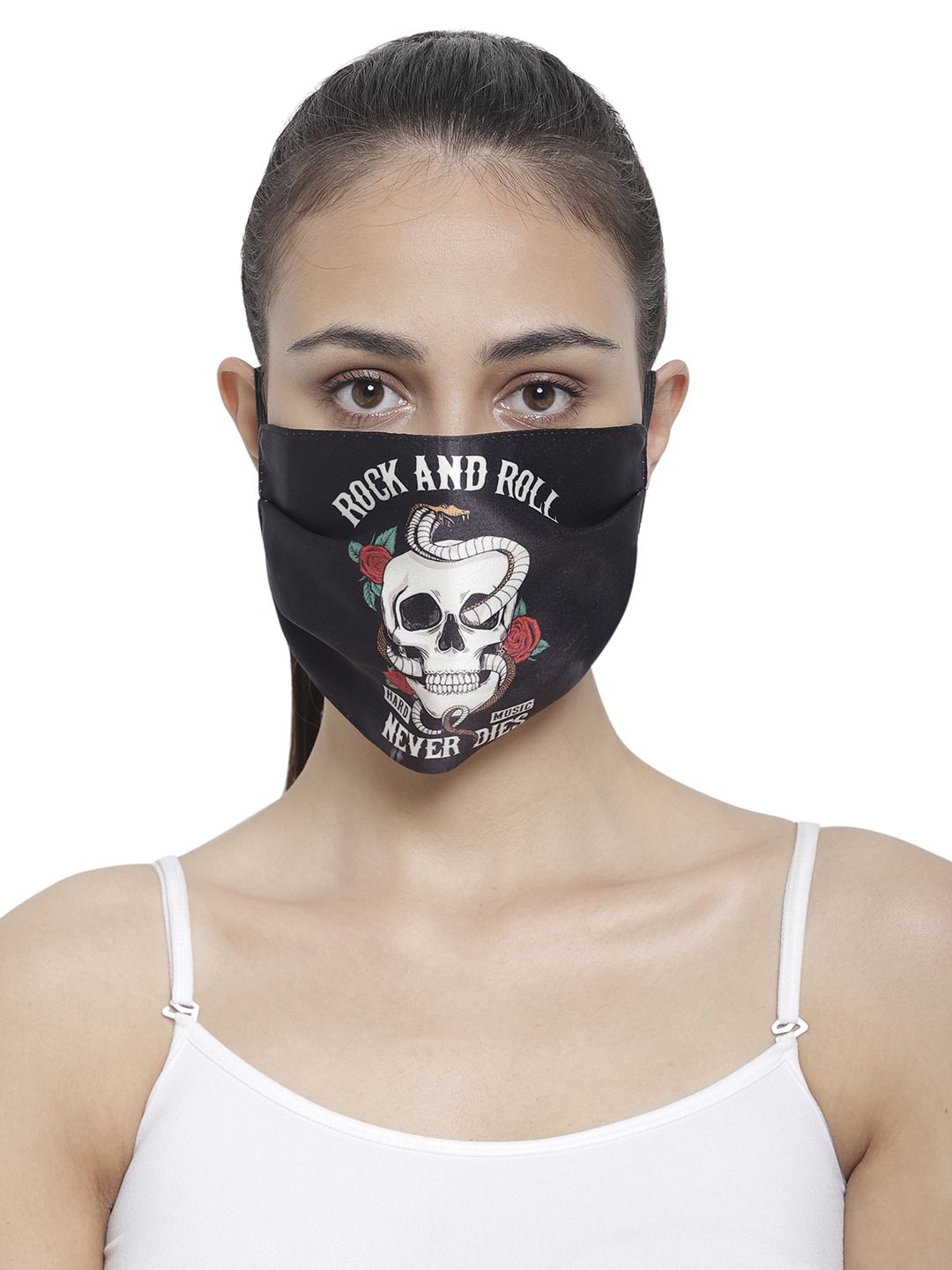 The House of Tara Adults Black Printed 3-Ply Reusable Cloth Mask Price in India