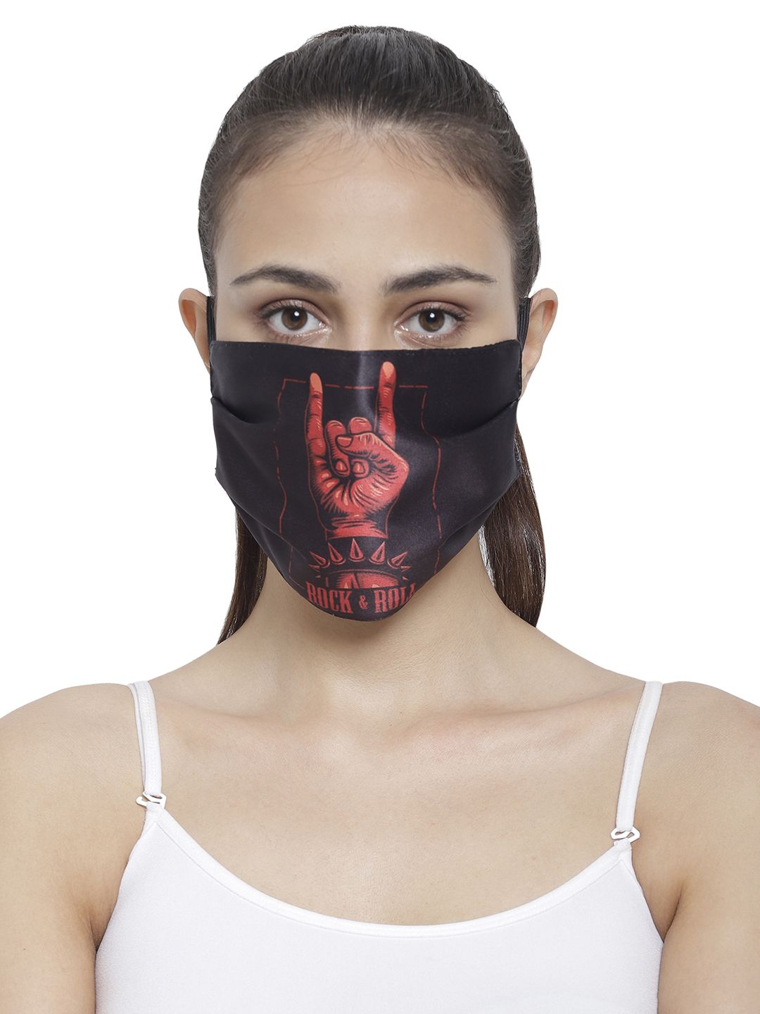 The House of Tara Adults Black Printed 3-Ply Reusable Cloth Mask Price in India