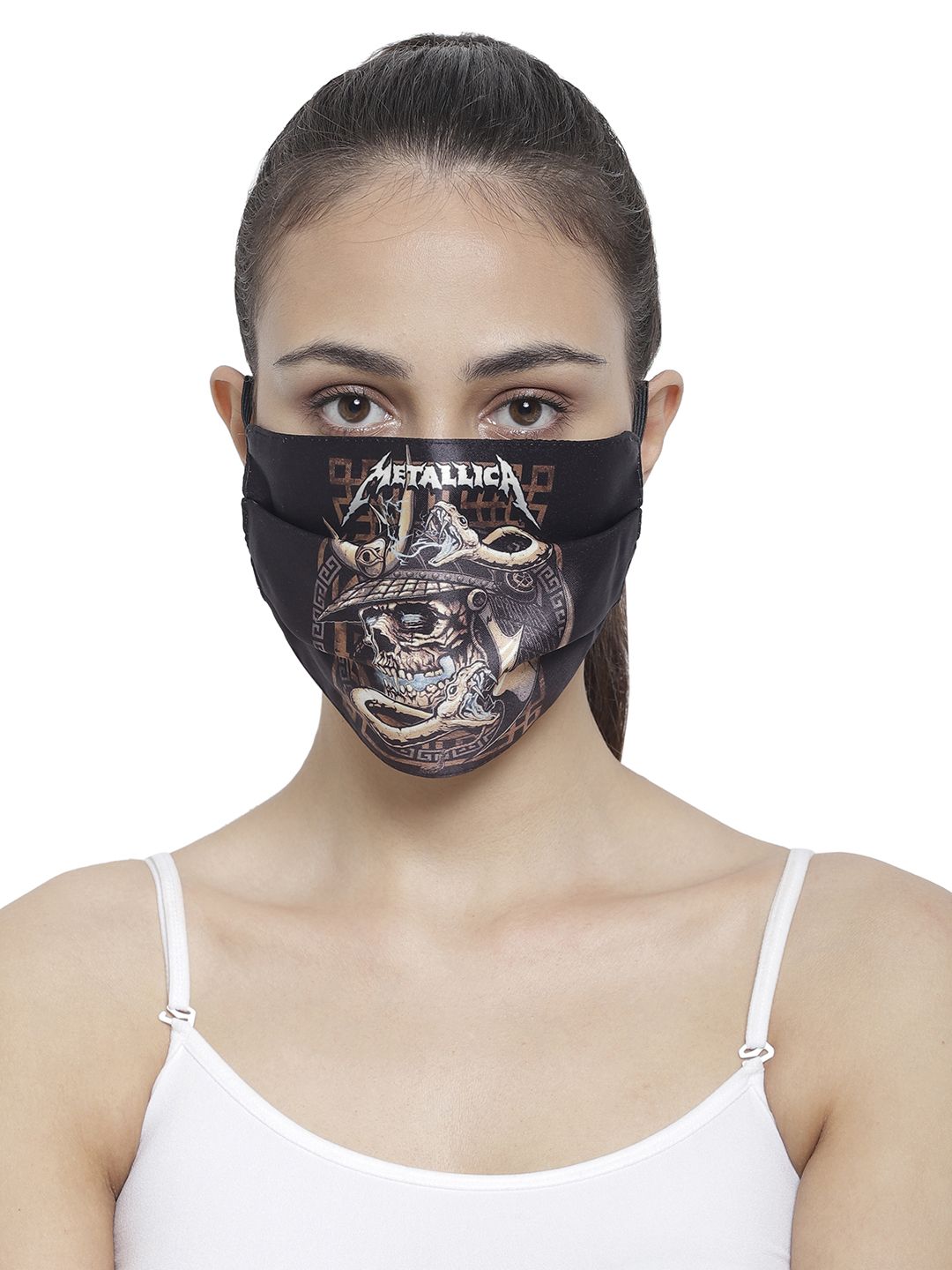 The House of Tara Unisex Single 3-Ply Black Printed Woven Fabric Outdoor Reusable Mask Price in India
