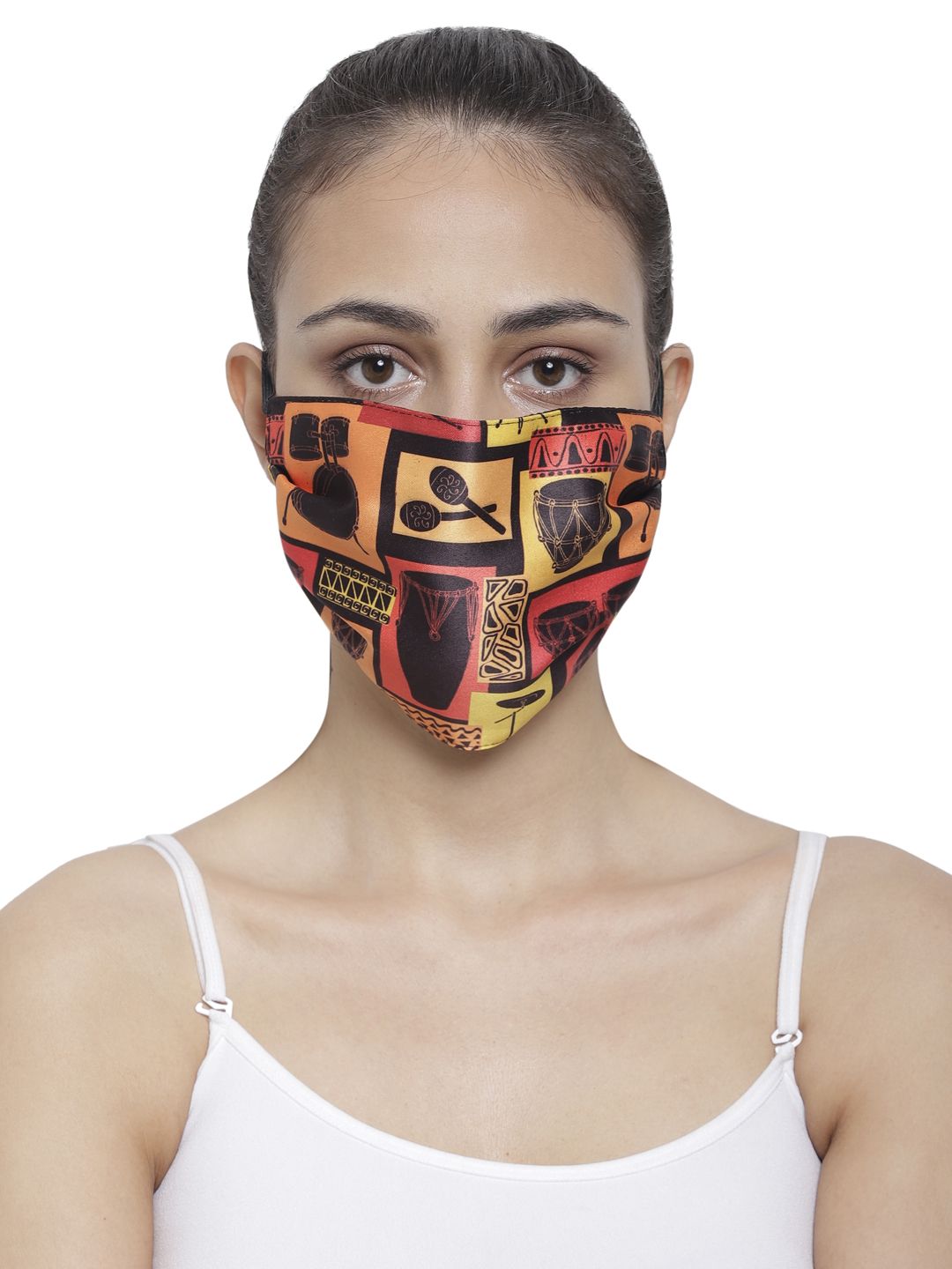 The House of Tara Adults Brown Printed 3-Ply Wrinkle Free Reusable Adjustable Cloth Mask Price in India