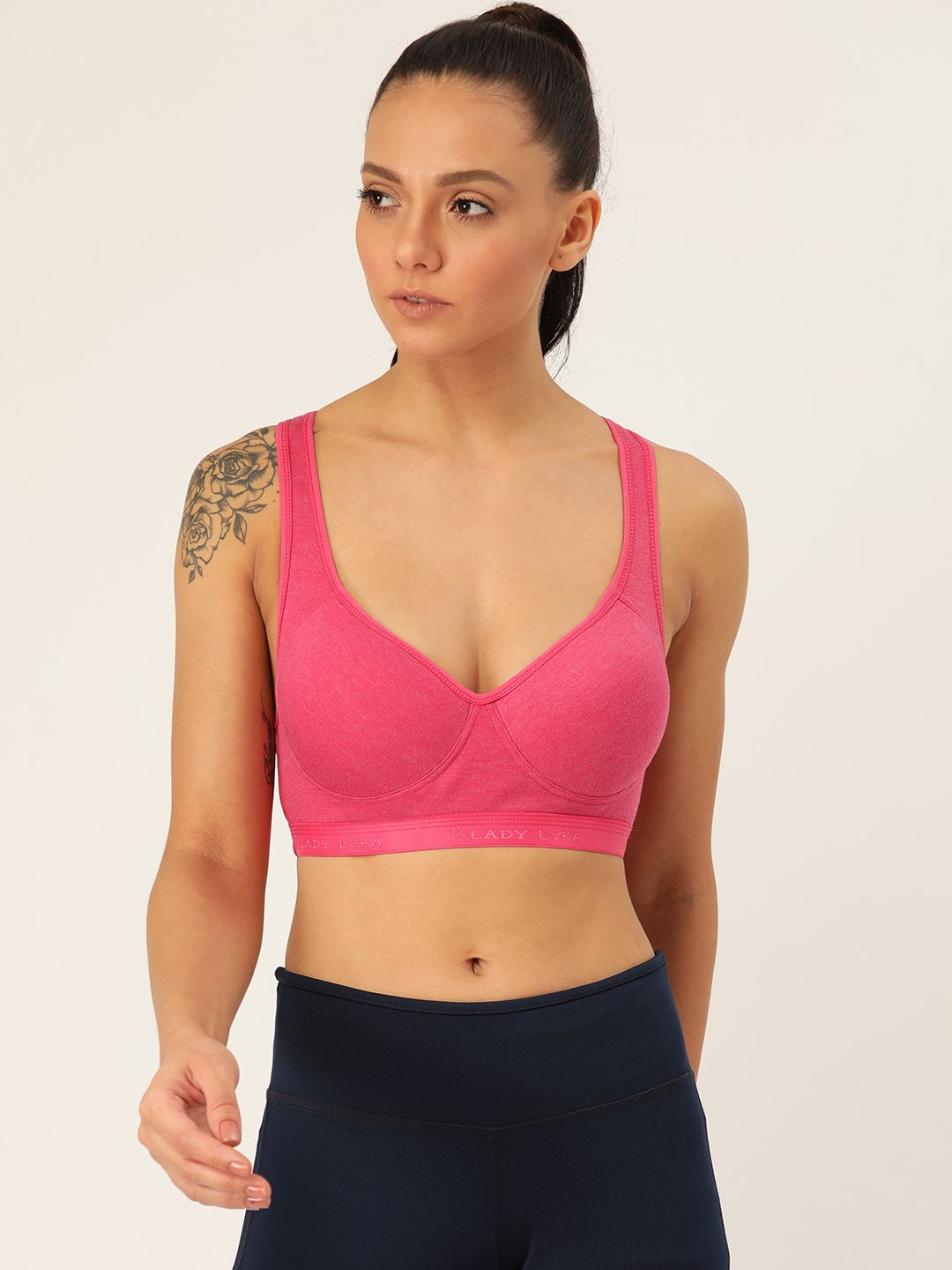 Lady Lyka Pink Solid Non-Wired Lightly Padded Sports Bra PROVOGUE Price in India