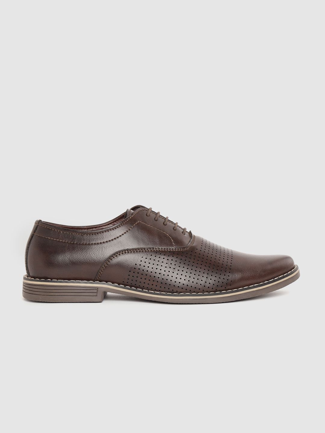 INVICTUS Men Coffee Brown Perforated Formal Oxfords