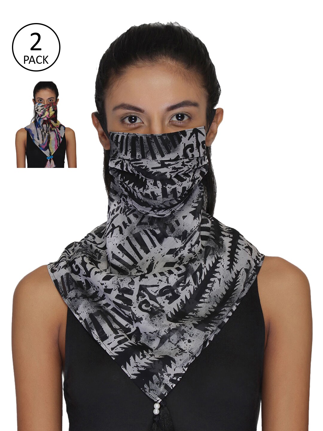 Anekaant Women 2 Pcs Printed 3-Ply Anti-Pollution Reusable Scarf Style Cloth Masks Price in India