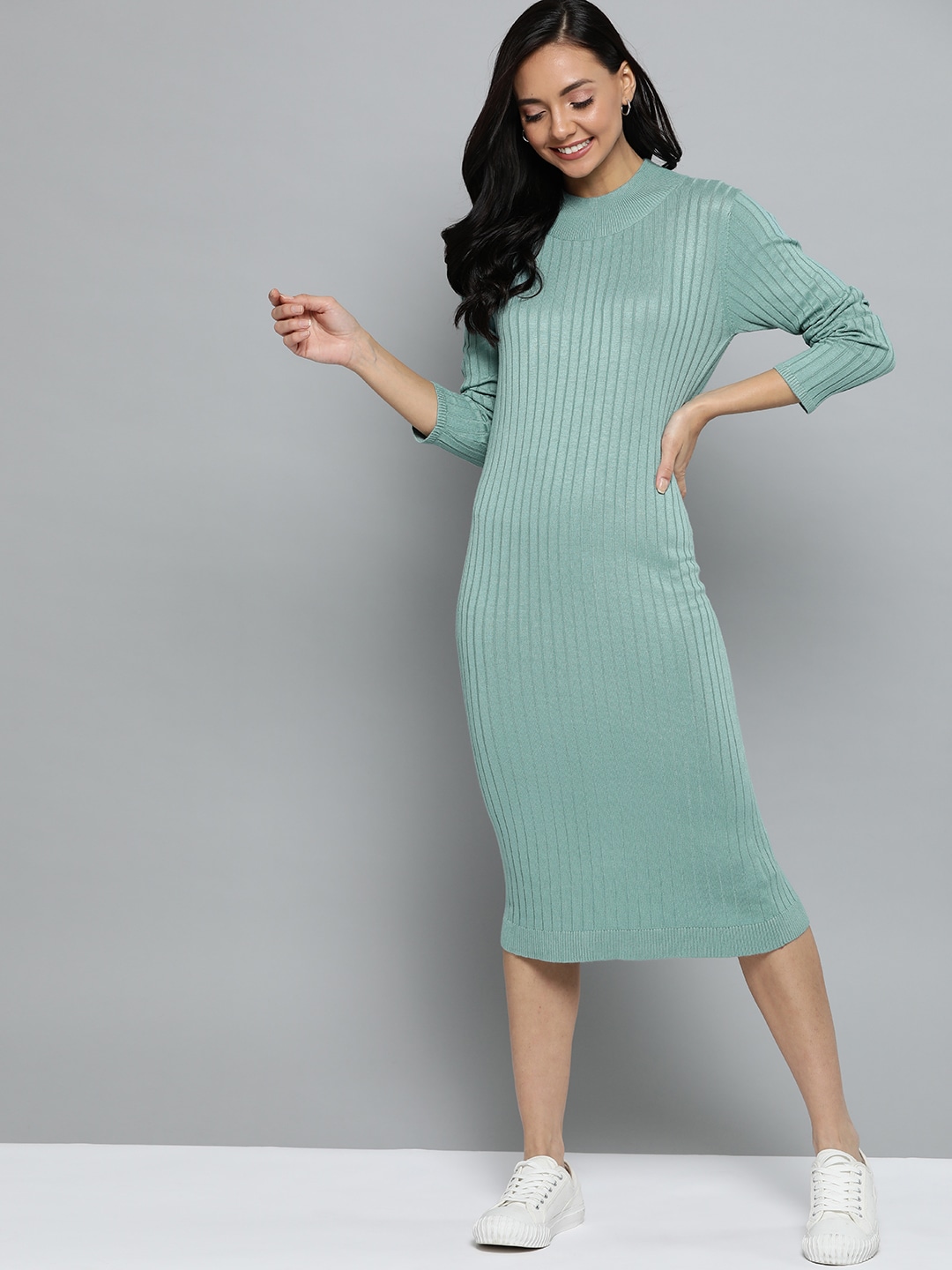Mast & Harbour Green Knit Jumper Dress Price in India