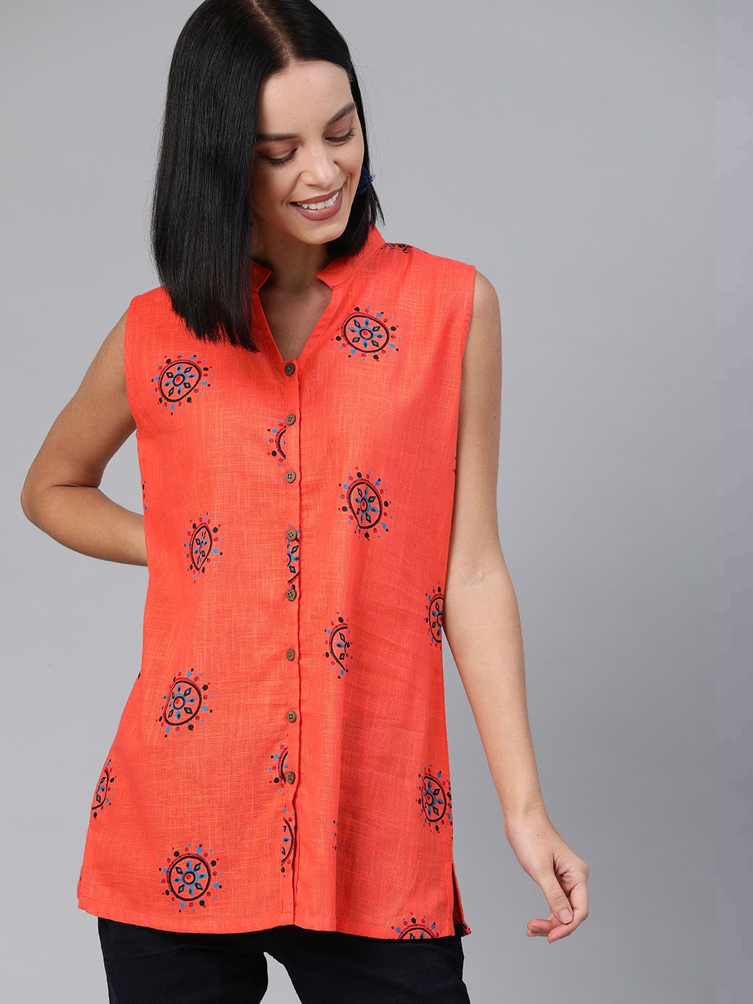 Swishchick Women's Orange Ethnic Printed Tunic Price in India