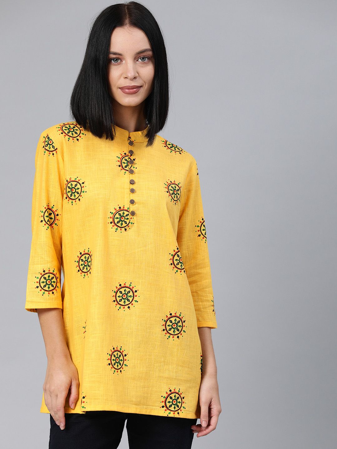 Swishchick Women's Yellow Ethnic Printed Tunic Price in India
