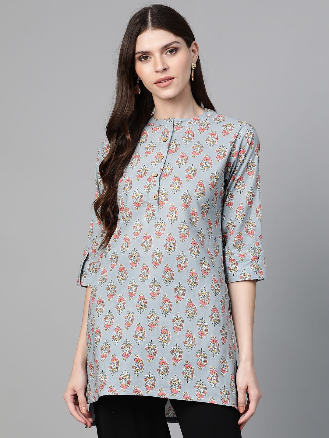 Bhama Couture Women Grey & Pink Printed Tunic Price in India