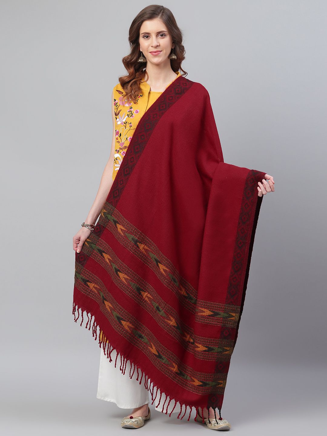 WEAVERS VILLA Women Red Solid Shawl Price in India