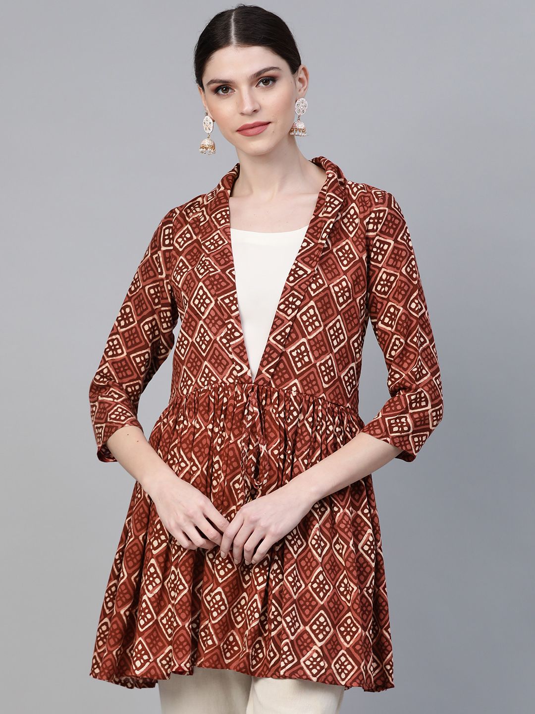 Ahalyaa Women's Brown & Cream-Coloured Printed A-Line Tunic Price in India