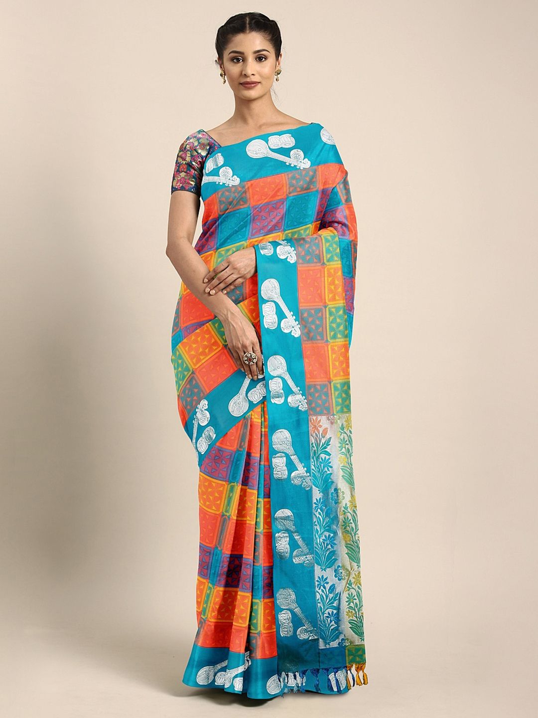 The Chennai Silks Classicate Multicoloured Pure Silk Checked Dharmavaram Saree